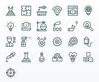 Solution Visual Pack containing 25 Regular Line Grid Fitted Icons vector