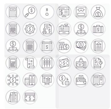 Accounting 128x128 Icon Pack with 32 Thin Line Pixel Optimized Elements vector