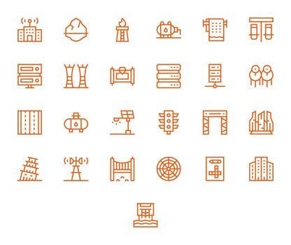 25 Regular Line Icons designed for Infrastructure in Retina Ready Pixel Aligned format vector