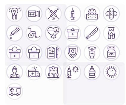 cuidado de la salud icono conjunto con 25 regular línea 256x256 píxel alineado gráficos vector
