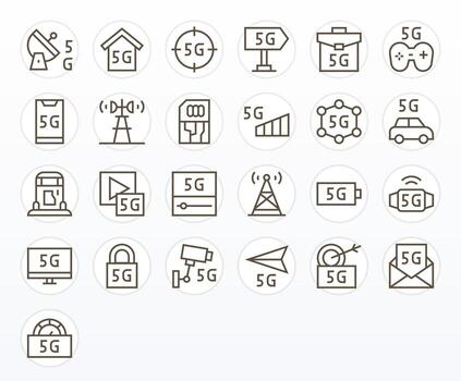 25 Regular Line Pixel Aligned Icons tailored for 5G 64x64 interface vector