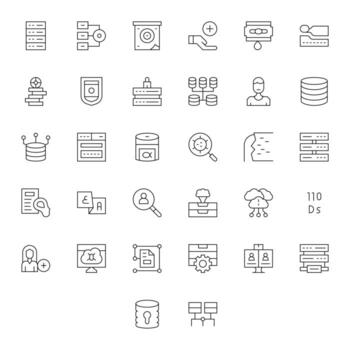 32 Delgado línea detalle mejorado íconos para base de datos gráficos vector