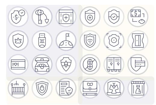 24 Icons for Safe featuring High Resolution Pixel Optimized Thin Line Graphics vector