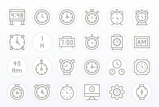 24 Delgado línea íconos diseñado para digital reloj en retina Listo píxel Perfecto formato vector