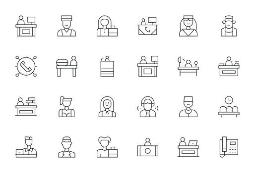 24 Display Perfect 256x256 Icons for Receptionist in elegant Thin Line design vector