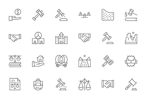 24 Thin Line Pixel Optimized Vectors for Settlement Theme