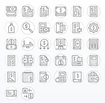 32 256x256 Delgado línea íconos optimizado para gastos píxel alineado monitor vector