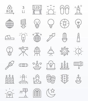 Light Comprehensive Bundle with 40 Display Perfect Thin Line 64x64 Icons vector