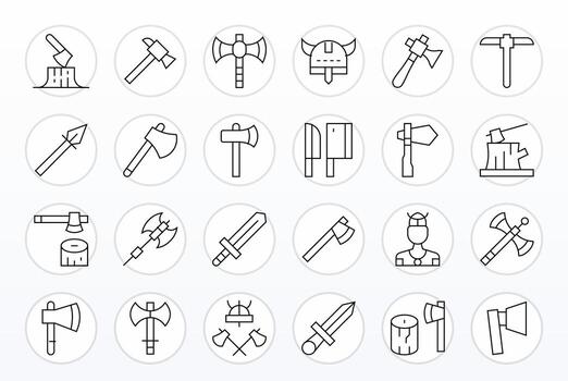Axe Visual Pack containing 24 Thin Line Grid Fitted Icons vector