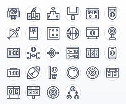 28 Bold Line Pixel Optimized Icons for Scoreboard Graphics vector