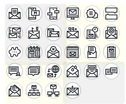 28 íconos inspirado por bandeja de entrada en píxel alineado retina Listo negrita línea calidad vector