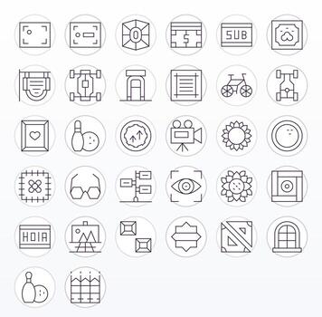 Thin Line Style Frame Icons with 32 64x64 Pixel Optimized Designs vector