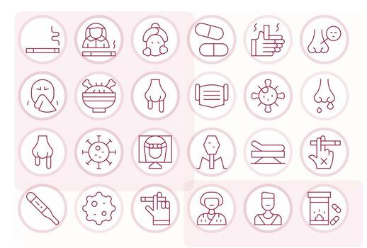24 Icons for Illness featuring High Resolution PIXEL Perfect Thin Line Graphics vector
