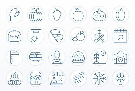 Seasonal Comprehensive Bundle with 24 PIXEL Perfect Thin Line High Resolution Icons vector