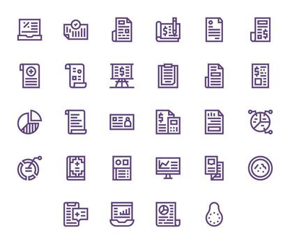 Summary Icon Set with 28 Bold Line 64x64 Grid Fitted Graphics vector