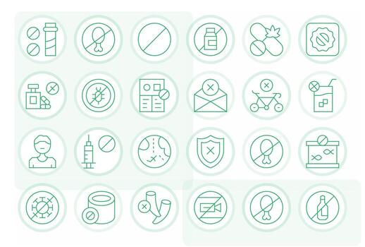 Banned Complete Package with 24 128x128 Thin Line Pixel Optimized Icons vector