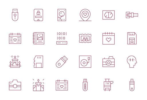 24 Retina Ready Thin Line Icons optimized for Memory PIXEL Perfect display vector