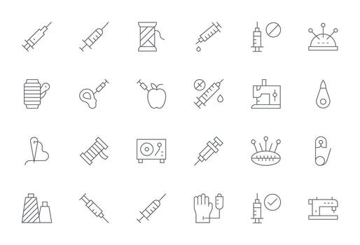 Needle High Resolution Icon Pack with 24 Thin Line Editable Elements vector