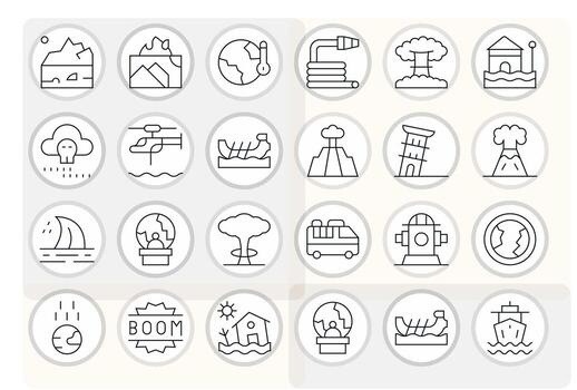 Disaster Scalable Set featuring 24 Pixel Optimized Thin Line 128x128 Icons vector