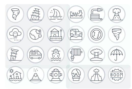 Thin Line Pixel Aligned Icons from Disaster Set with 24 128x128 Icons vector
