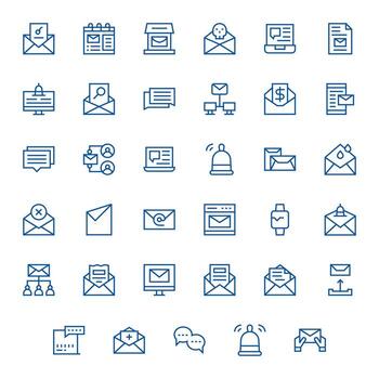correo electrónico exhaustivo haz con 35 editable regular línea alto resolución íconos vector