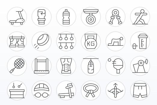 Exercise Design Icons featuring 24 Detail Enhanced Thin Line Style vector