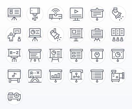 25 Pixel Aligned 256x256 Icons for Projector in elegant Regular Line design vector