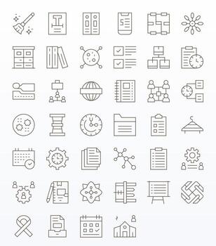 40 Delgado línea cuadrícula equipado íconos hecho a mano para organización 128x128 aplicaciones vector