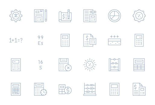 Calculation Icon Set with 24 Thin Line High Resolution Pixel Optimized Graphics vector