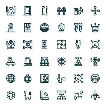 Connection Premium Bundle with 36 High Resolution Grid Fitted Bold Line Icons vector