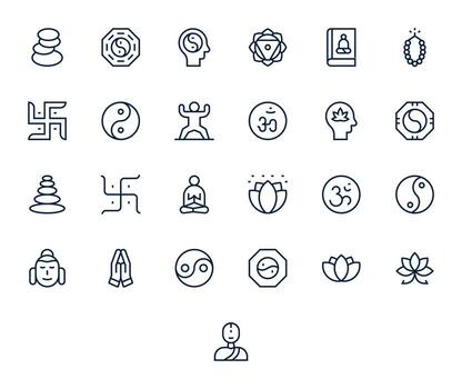 meditación gráficos paquete incluso 25 regular línea 64 x 64 píxel optimizado íconos vector
