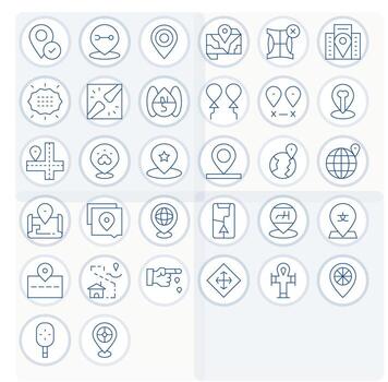 32 Thin Line Pixel Aligned Designs for Coordinates 256x256 Icons vector