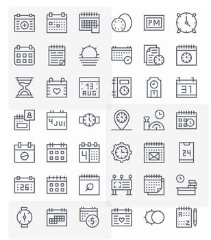 42 Regular Line Detail Enhanced Icons for Calendar Graphics vector