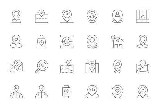 24 Thin Line Pixel Aligned Vectors for Geolocation Theme