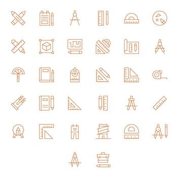 Drafting Comprehensive Bundle with 32 Editable Thin Line Retina Ready Icons vector