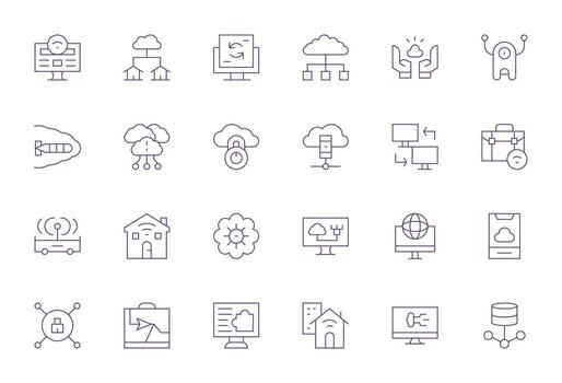 Remote Access Complete Package with 24 High Resolution Thin Line Grid Fitted Icons vector