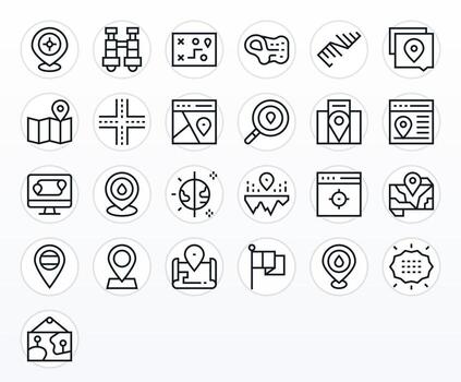 Geographical Icon Toolkit featuring 25 Display Perfect 128x128 Regular Line elements vector