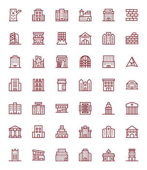 42 regular línea píxel optimizado íconos para fachada gráficos vector