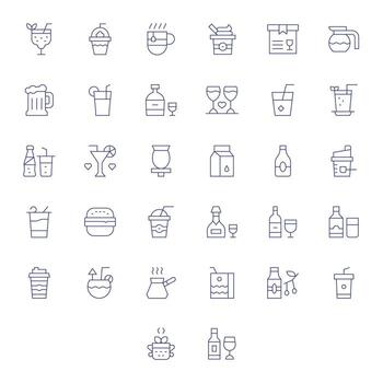 32 256x256 Thin Line Icons optimized for Drink PIXEL Perfect display vector