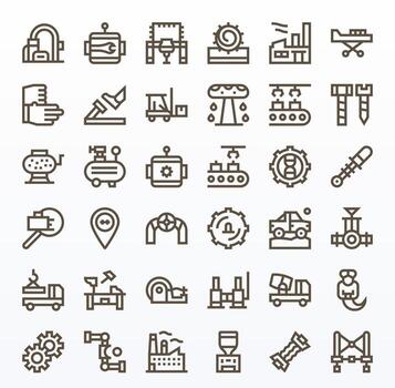 Machinery Scalable Set featuring 36 Pixel Aligned Bold Line 256x256 Icons vector