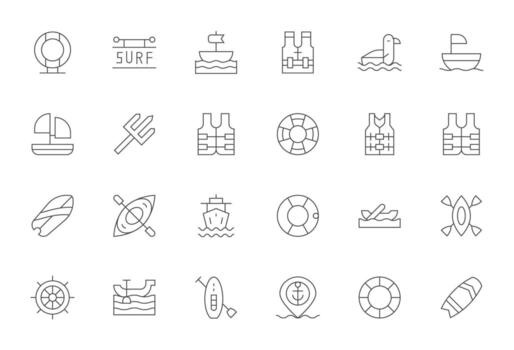 Nautical Scalable Set featuring 24 Detail Enhanced Thin Line 256x256 Icons vector