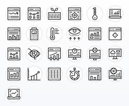 Analytics Comprehensive Bundle with 25 Display Perfect Regular Line High Resolution Icons vector