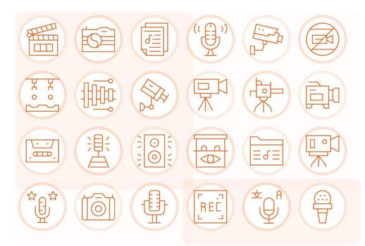 Recording Icon Toolkit featuring 24 Editable 64x64 Thin Line elements vector