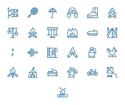 Outdoor Activity Scalable Set featuring 25 Editable Regular Line High Resolution Icons vector