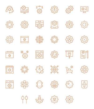 Delgado línea cuadrícula equipado íconos desde configuración conjunto con 40 128x128 íconos vector