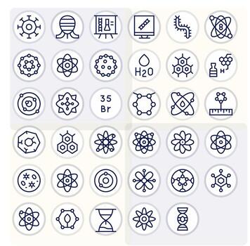 Molecule Scalable Set featuring 35 Grid Fitted Regular Line 128x128 Icons vector