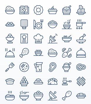 42 cuadrícula equipado íconos temática alrededor plato en alto resolución regular línea formato vector