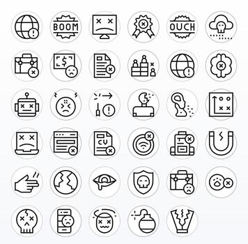 Failure Comprehensive Bundle with 35 Pixel Optimized Regular Line 128x128 Icons vector