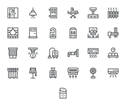 Room 128x128 Icon Pack with 25 Regular Line Pixel Aligned Elements vector