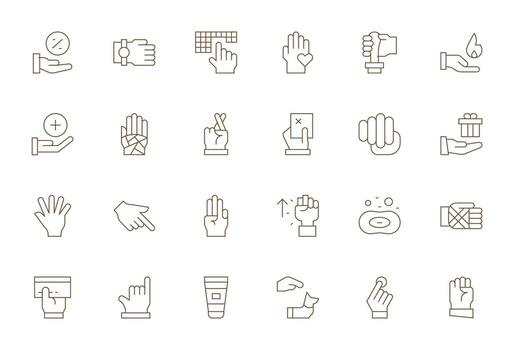 mano digital paquete conteniendo 24 píxel optimizado Delgado línea 128x128 íconos vector